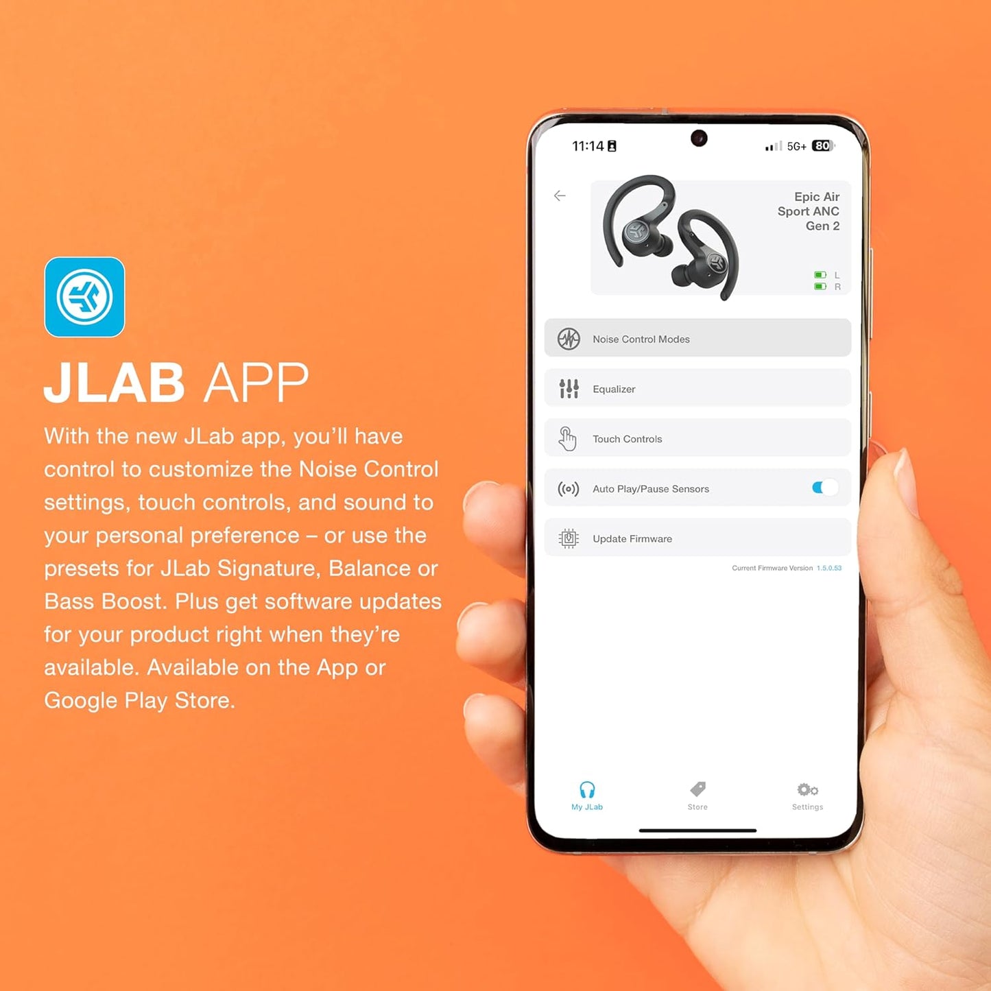 JLab Epic Air Sport ANC Gen 2 True Wireless Bluetooth Earbuds, Headphones for Working Out, IP66 Sweatproof, 15-Hour Battery Life +55-Hour Charging Case, Music Controls, 3 EQ Sound Settings