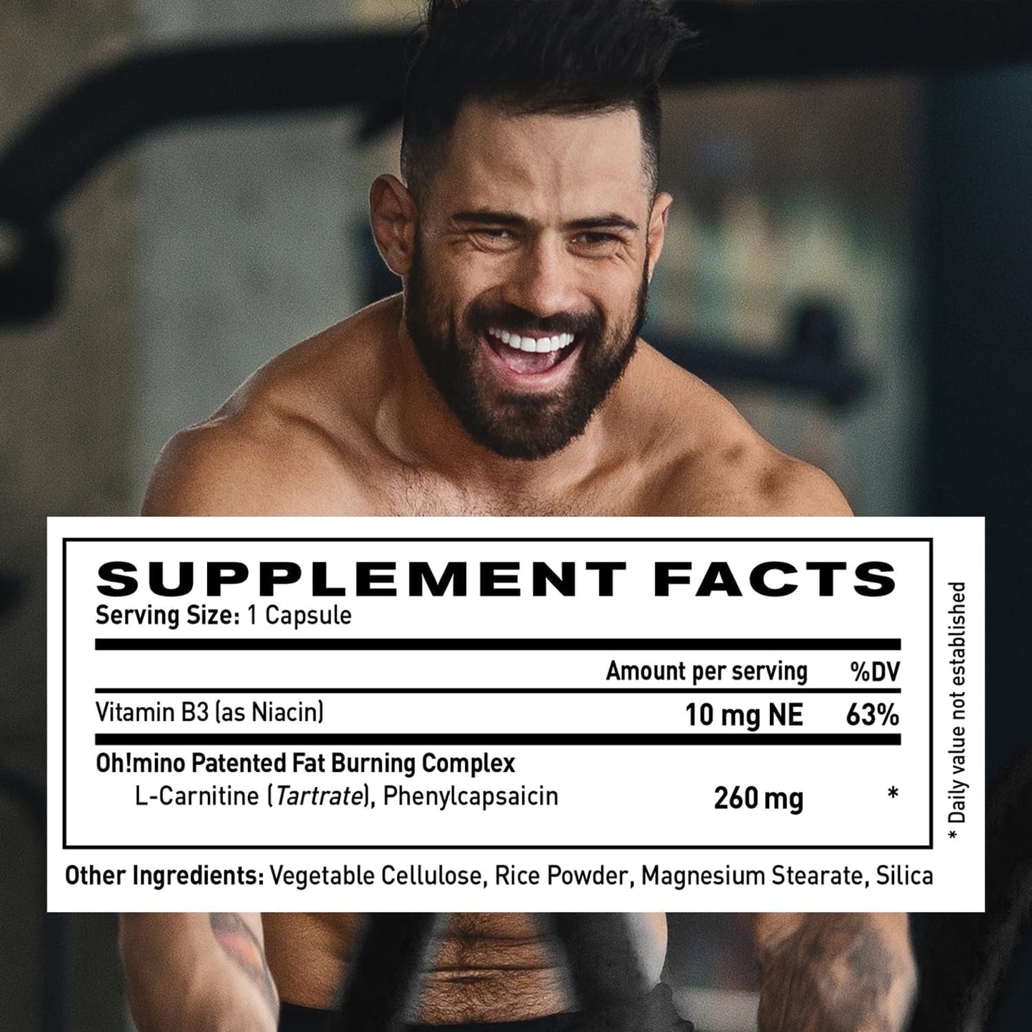Oh!mino Metabolism Support Supplement for Efficient Fat to Energy Conversion w/L-Carnitine, Phenylcapsaicin, & Vitamin B3 - Non-Jitters, Stimulant-Free, Vegan, Non-Dairy Capsules (60 Servings)
