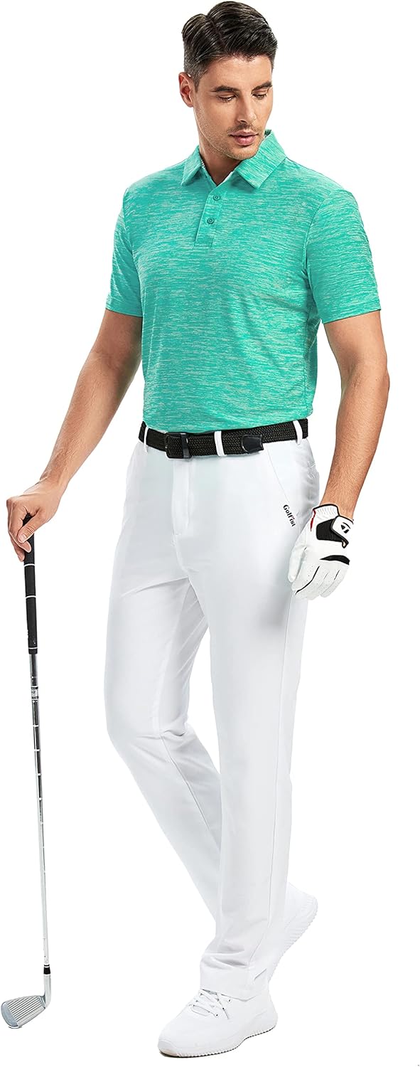 Damipow Premium Golf Shirts for Men Dry Fit Performance Polo Short Sleeve Collared Shirt