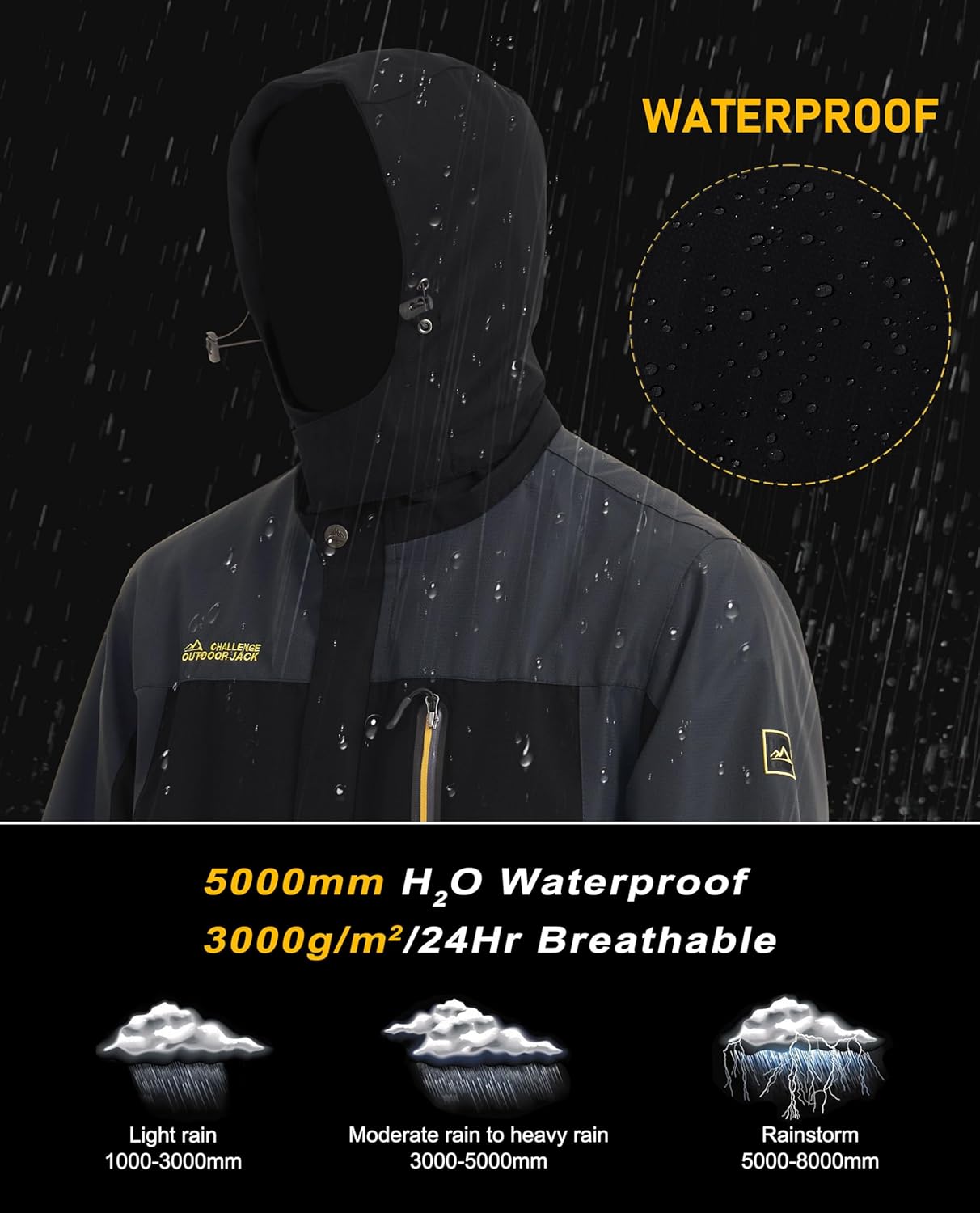 MAGCOMSEN Men's Hooded Windproof Water Resistant Rain Jacket Windbreaker 5 Pockets for Hiking,Fishing,Travel