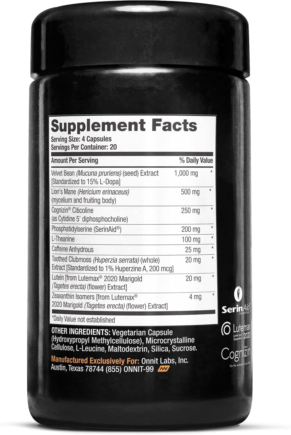 ONNIT Alpha Brain Black Label Capsule (80ct) Premium Citicoline Brain Supplement - Focus, Concentration & Memory - Lion's Mane, Hericium Erinaceus, L Theanine & Mucuna Pruriens