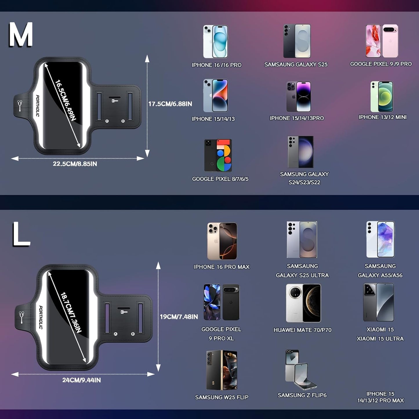 PORTHOLIC 2025 Running Armband Water Resistant Sports Phone Holder Case with Extension Strap, Key Card Slot Up to 6.9" Phone for iPhone 17/16/15/14/13 Plus Air Pro Max XR/XS, Galaxy S25/24/S10