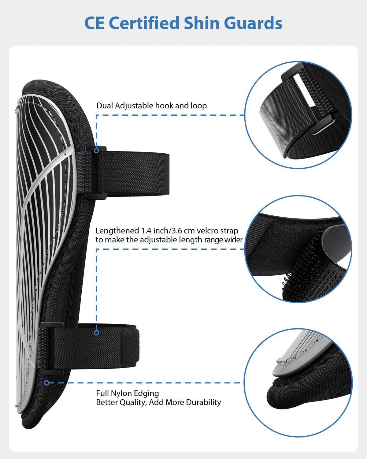 Shin Guards Soccer Kids Youth, CE Certified Airsfish Shin Guard Protection Gear for 2-18 Years Old Boys Girls Teenagers High Impact Resistant Breathable Comfortable 1 Pair 4 Sizes