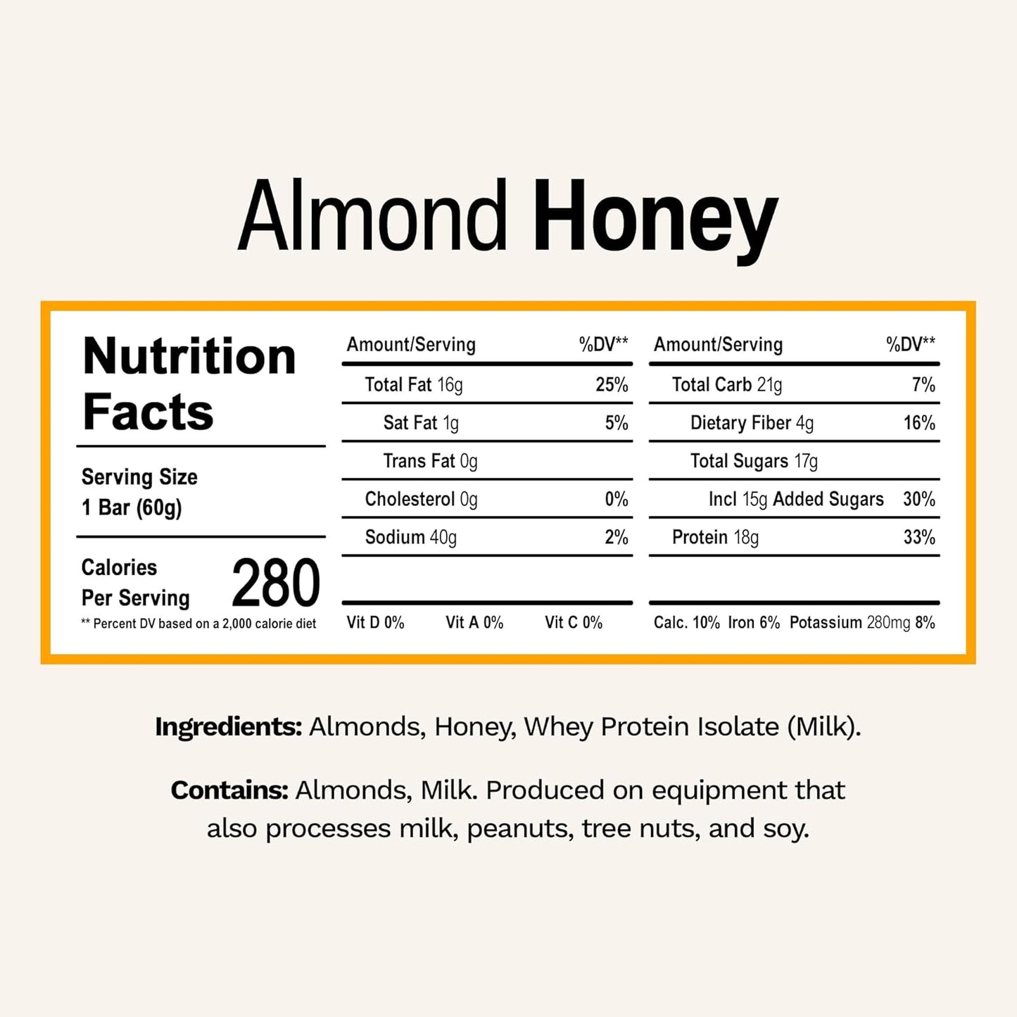Rise Breakfast Whey Protein Bars Almond Honey, 18g Protein, 2.01 oz (12 Pack)