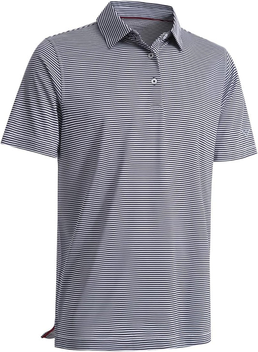 Men's Golf Polo Shirts Short Sleeve Striped Performance Moisture Wicking Dry Fit Golf Shirts for Men
