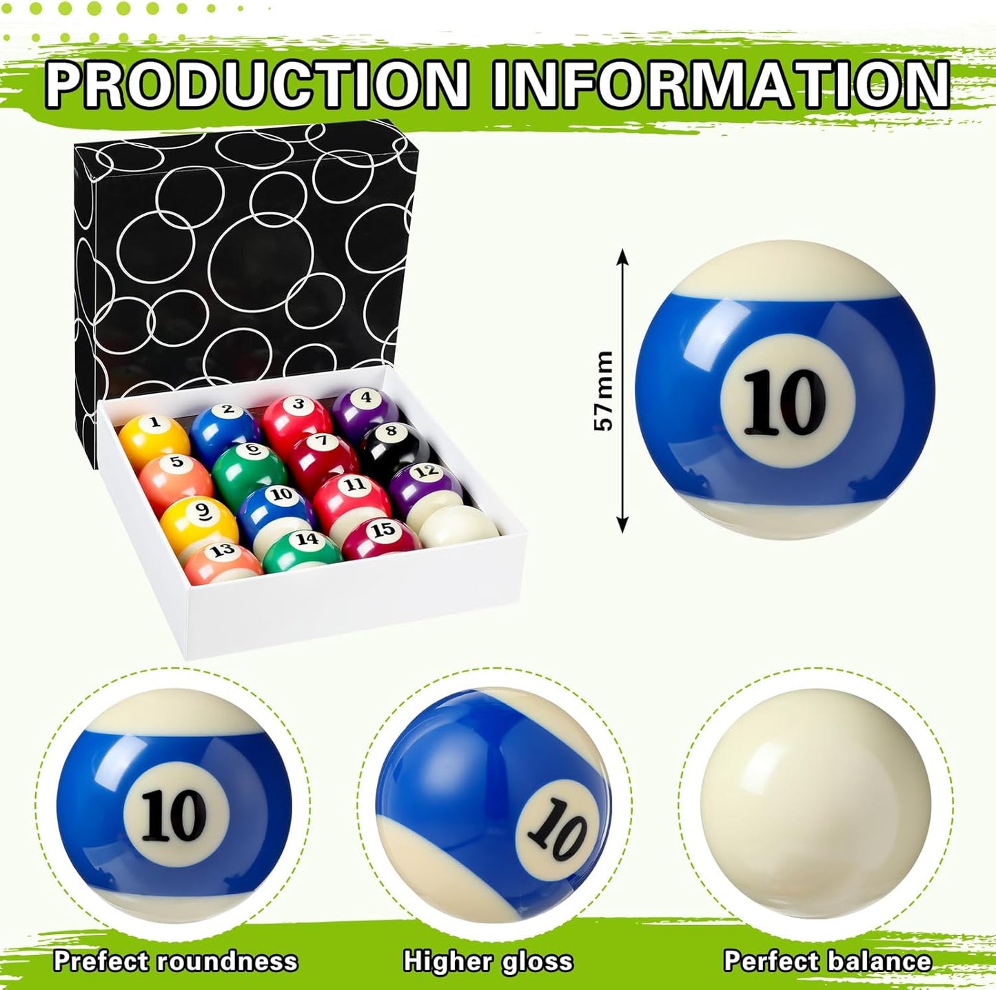 31 Pcs Billiard Accessory Kit Billiard Pool Table Balls with Triangle and Diamond Ball Holder Cue Chalks Pool Table Brush Set