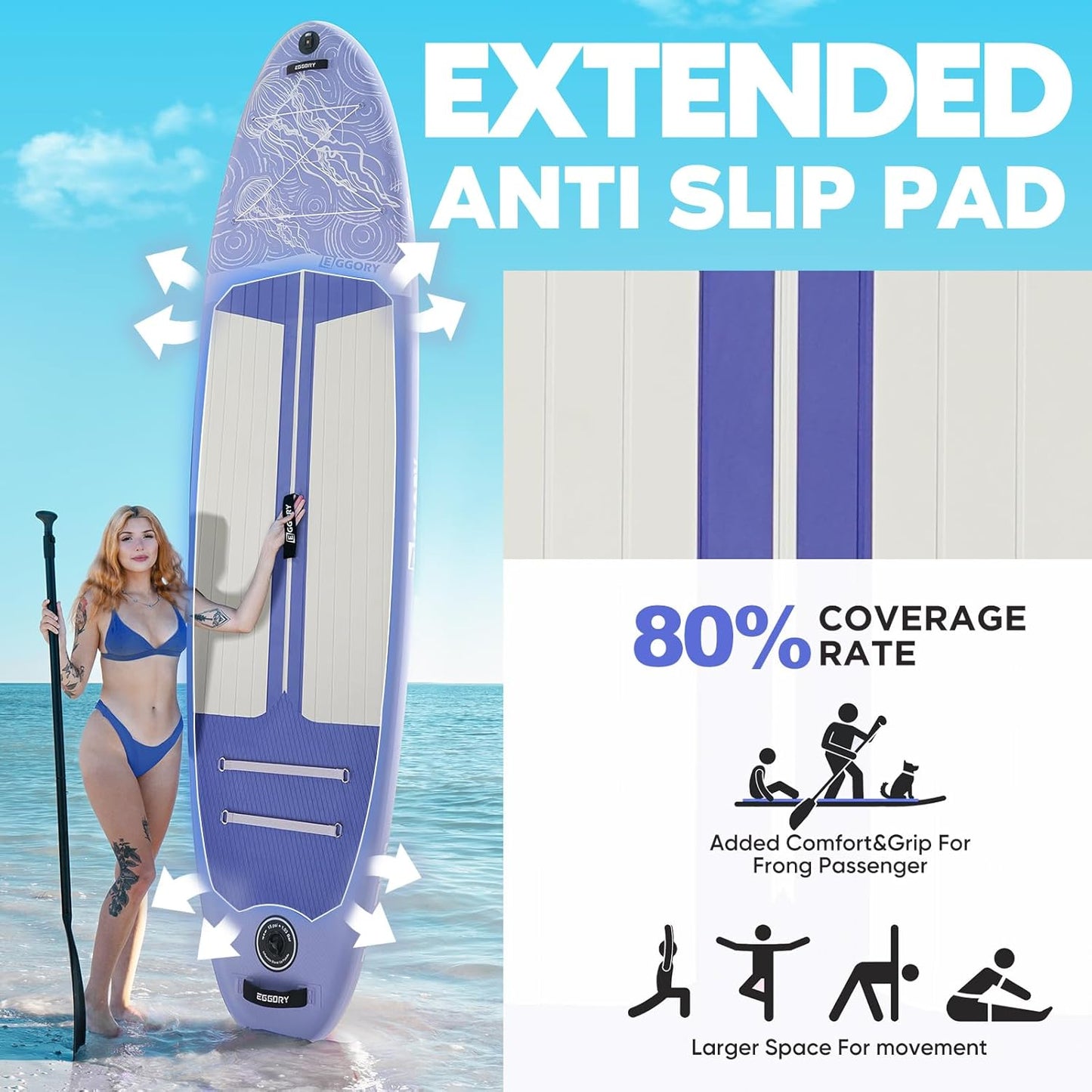 Inflatable Paddle Board,Stand Up Paddle Board Set, Extra Wide SUP Board with Removable Fin, Floating Paddle, Hand Pump, Waterproof Phone Pouch,Traveling Board