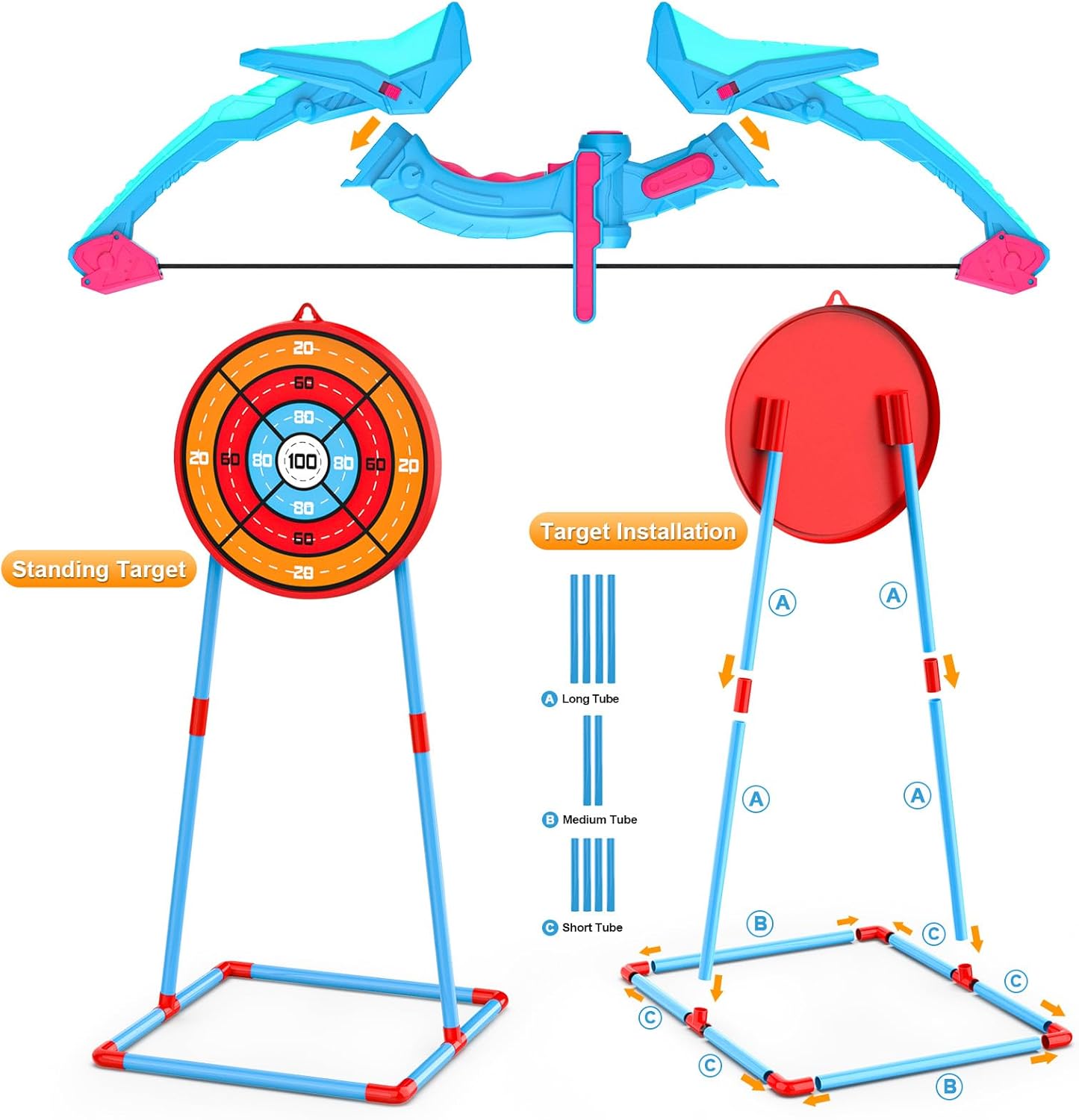 2 Pack Bow and Arrow Set for Kids, Light Up Archery Set with 14 Suction Cup Arrows, Outdoor Toys for Kids Ages 6-8 8-12, Birthday Gifts Ideas Toys for 4 5 6 7 8 9 10 Year Old Girls Boys