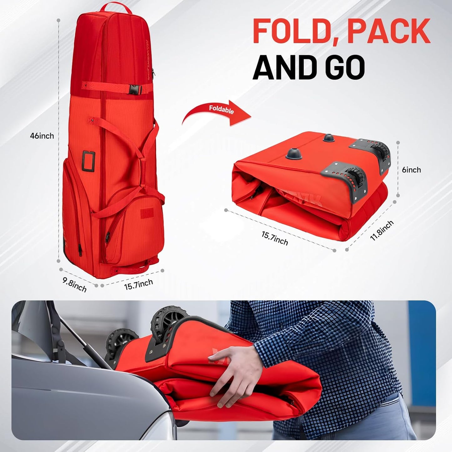 MANUEKLEAR 1680D Nylon Travel Golf Bags Club for Airlines with Wheels, Golf Travel Bags for Airlines with Padded Top, Golf Travel Case Cover with 3 Large Pocket for Golfer