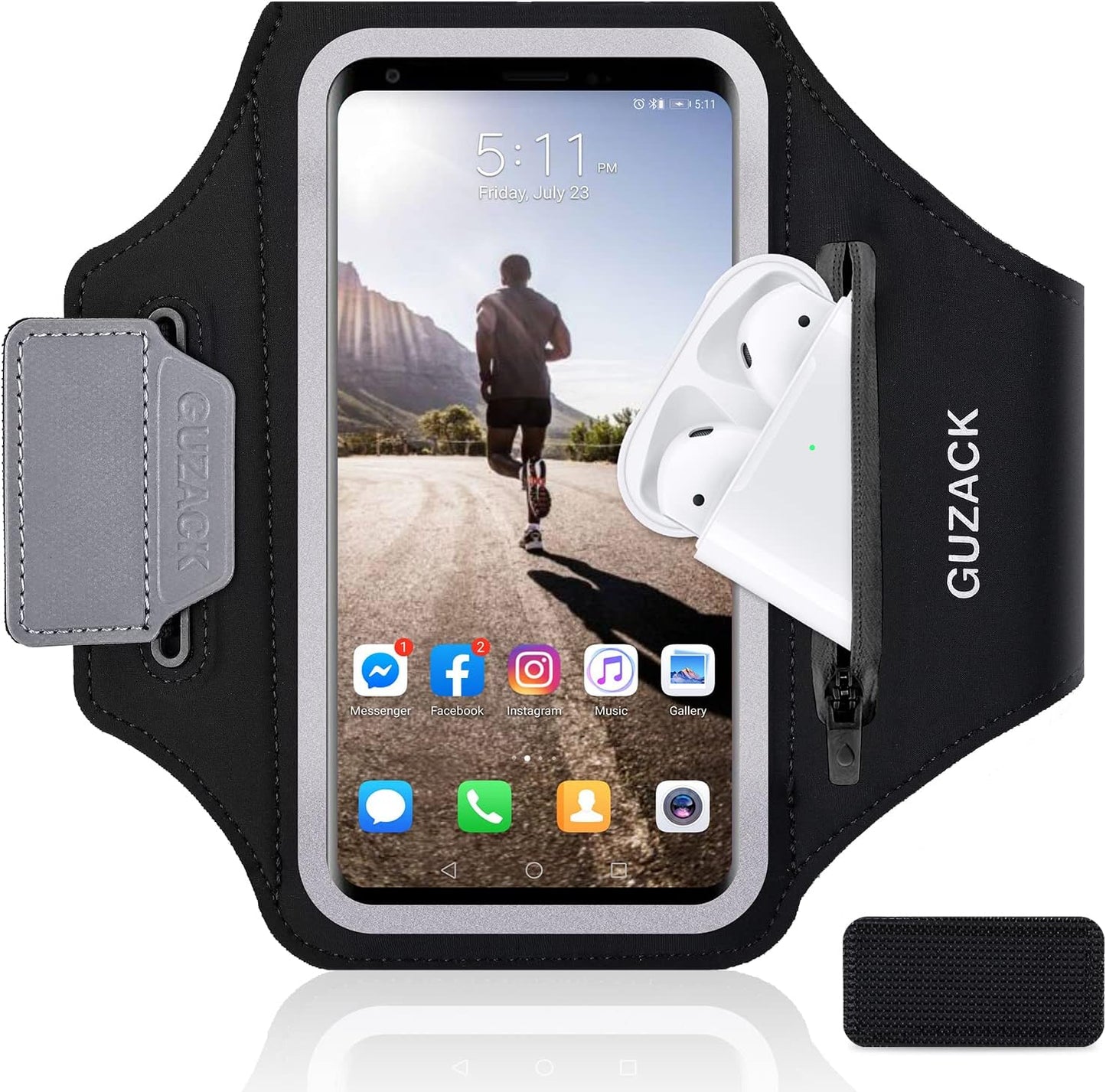 GUZACK Running Phone Holder with Zipper Pouch, Running Armband for iPhone 16/15/14/13/12/11 Pro Max/Plus, Galaxy S25/S24/S23/S22, Cell Phone Arm Holder with Card Slot - Size L (Bigger Arm 14-17 in)