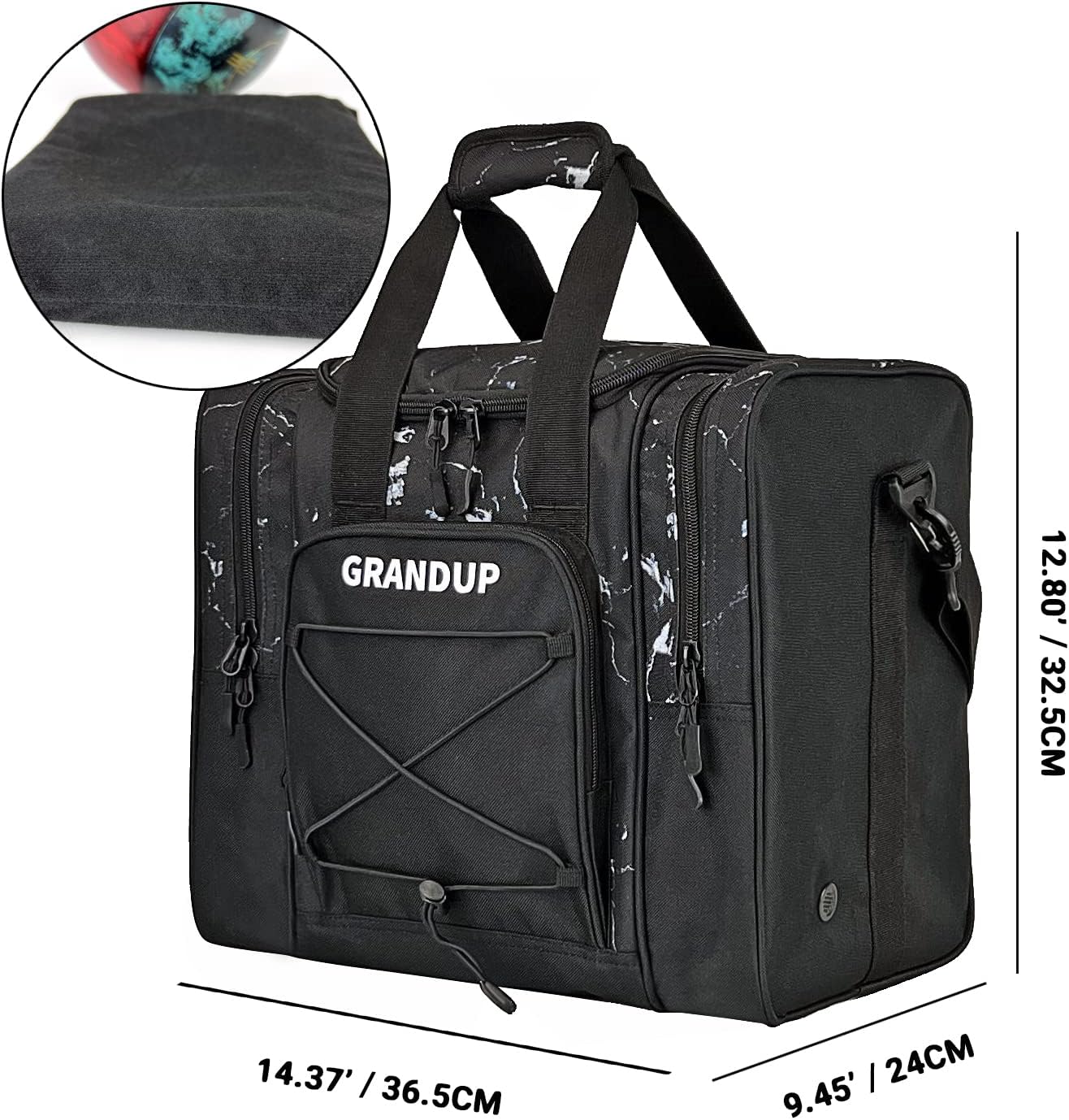 GRANDUP Bowling Ball Bag for Single Ball - Black Bowling accessories Ball Tote Bag Bowling Bag with Padded Ball Holder - Fits Bowling Shoes Up to Mens Size 14