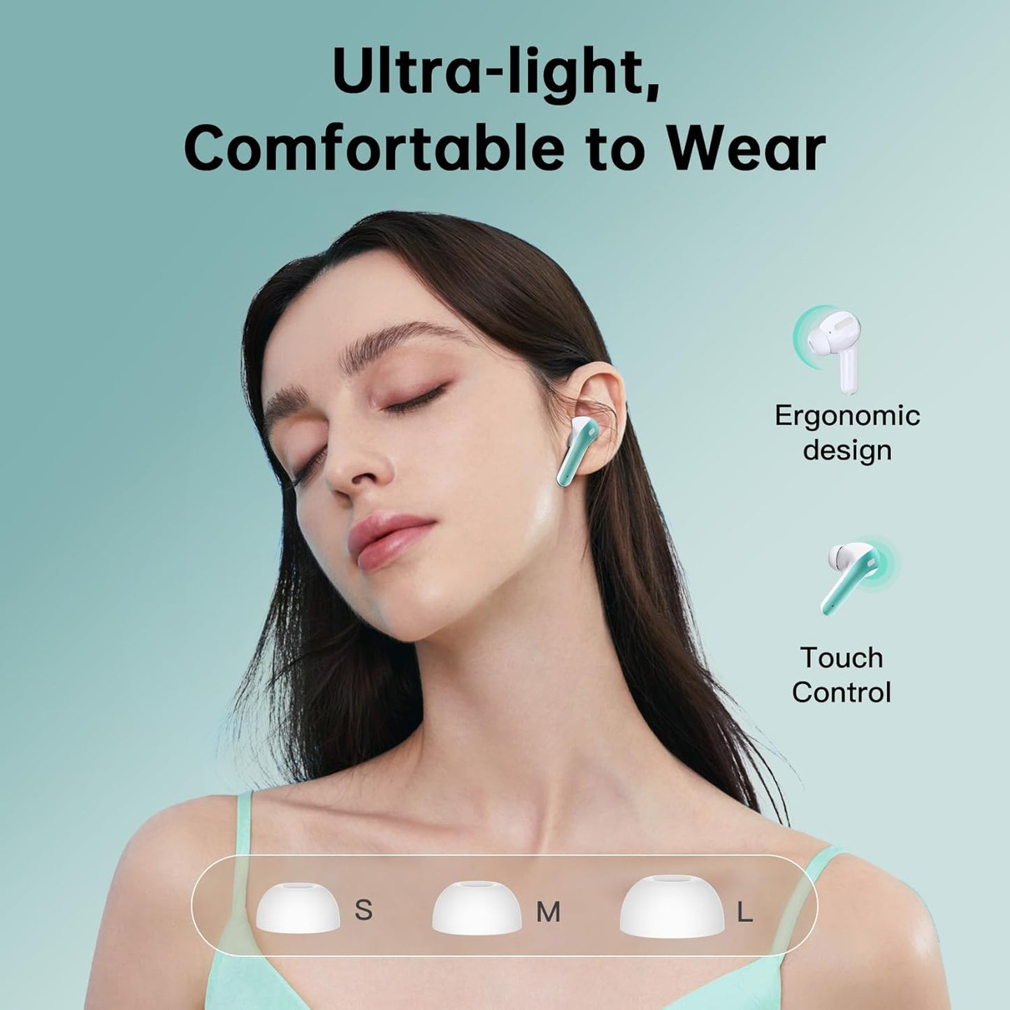 Wireless Earbuds, Bluetooth Ear Buds Headphones, 60H Long Playtime, Stereo Deep Bass, LED Power Display, IPX7 Sport Waterproof, Lightweight in-Ear Earphones with Mic for iPhone Android PC TV Computer