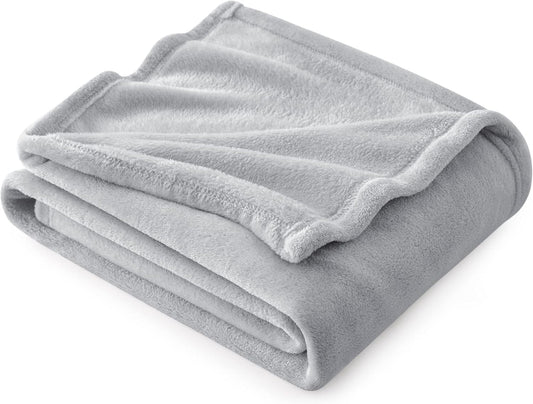 Bedsure Fleece Throw Blanket - Light Grey Lightweight Blankets for Sofa, Couch, Bed, Camping, Travel - Super Soft Cozy Microfiber Throws, 50x60 inches