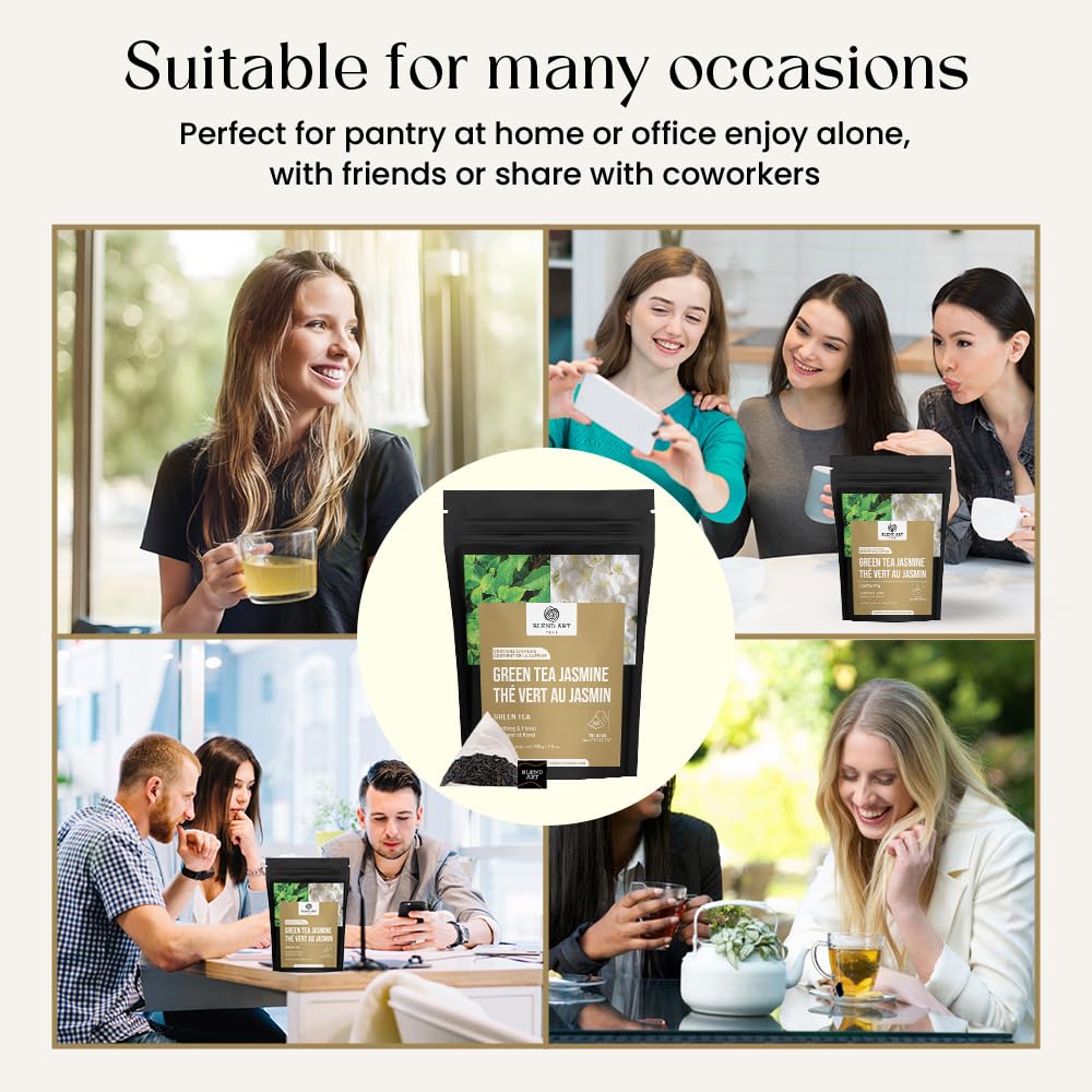 Jasmine Green Tea Bags, 50 Counts, Mountain Loose Leaf Green Tea, Flavored, Delightful Aroma, Sugar Free, 100% Natural Gluten Free, Medium Caffeine Brew As Hot, Cold Or Iced Tea