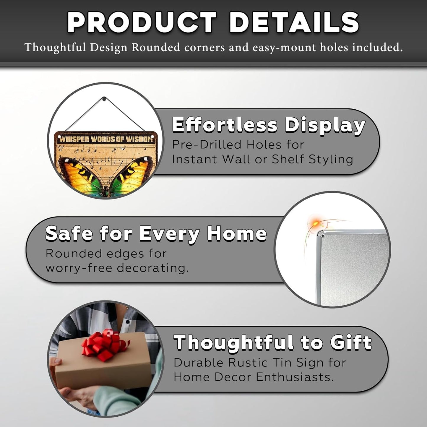 Vintage Garden Tin Sign Whisper Words Of Wisdom Let It Be Retro Butterfly Metal Poster Funny Wall Art Cafe Office Wall Decor for Kitchen Home Bar Pub Club 12 * 8inch