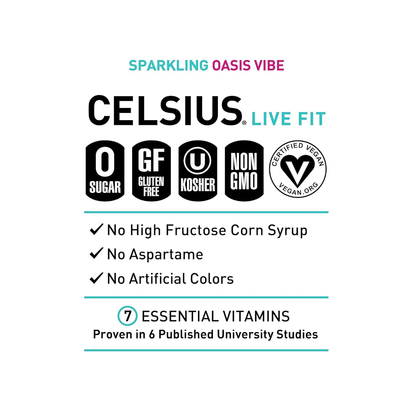 CELSIUS OASIS VIBE Sparkling Prickly Pear Lime, Sugar Free Energy Drink, 12 Fl Oz (Pack of 12)