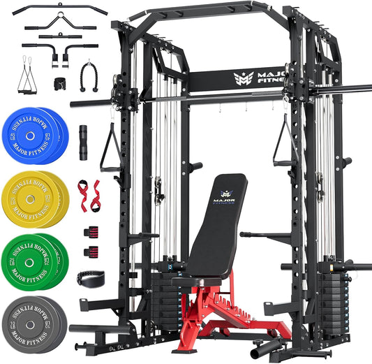 Major Fitness Drone2 Advanced Training Smith Machines– All-in-One Home Gym Squat Rack with Aluminum Pulley Set , Weight Bar, Dual LAT Pull-Down Systems & Cable Crossover Machine for Full-Body Workouts