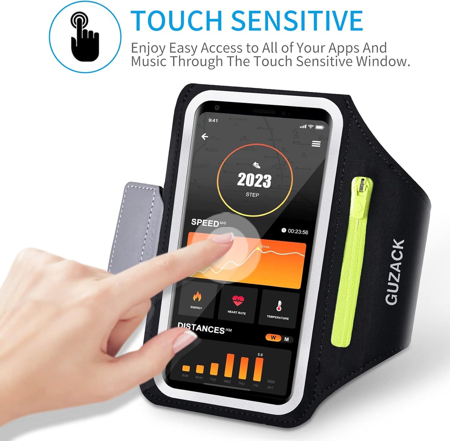 GUZACK Running Armband for iPhone 16 15 14 13 Pro Max, Galaxy S25 S24 S23 S22, with Card Slot & Key Pockets, Running Phone Holder, Fit Up to 6.9 Inches Phone - Size S (Smaller Arm 9-14 in)