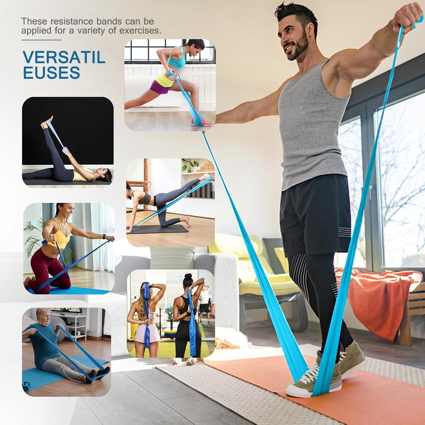 5 Pcs Professional Resistance Bands. Latex-Free, Elastic Band, Work Out Bands, Stretch Bands for Working Out Women or Men, Exercise Bands Set for Physical Therapy, Yoga, Pilates