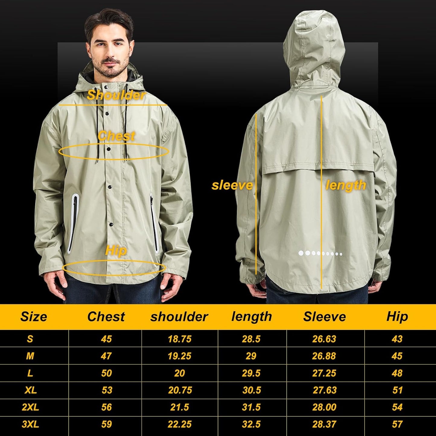 Men's Packable Rain Jacket Waterproof Outdoor Classic Lightweight Raincoat Hooded Windbreaker