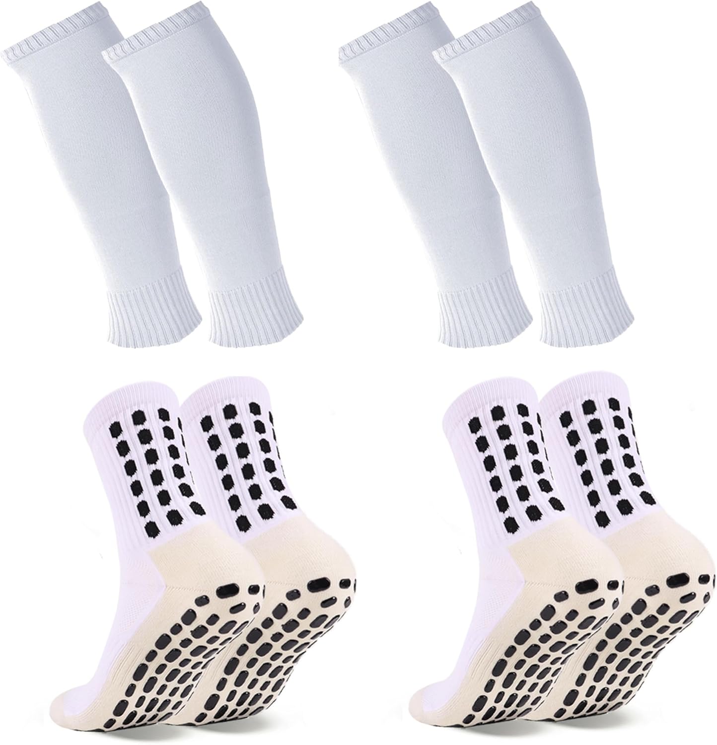 2 Set Grip Soccer Socks and Shin Guard Sleeves Non Slip Soccer Sleeve Socks for Men Women