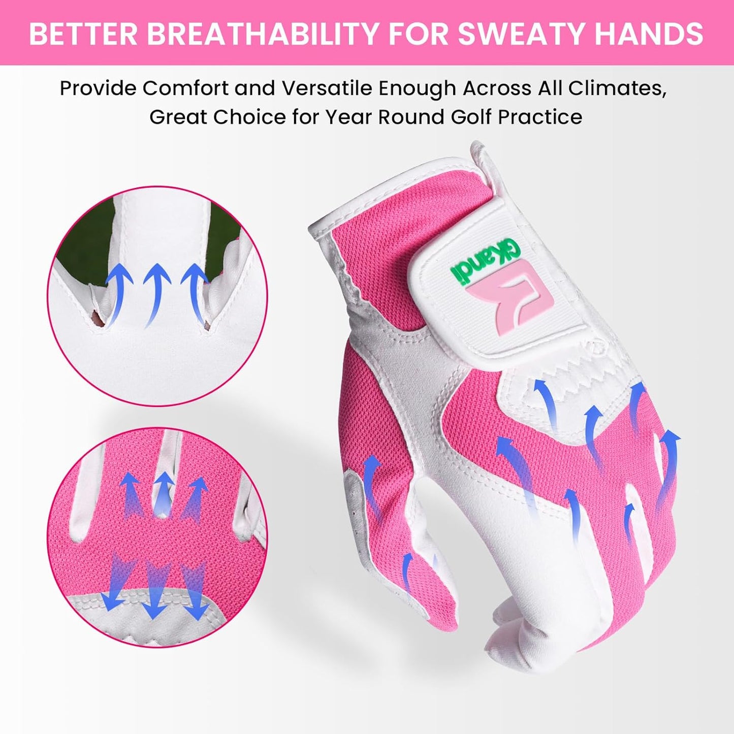 Golf Gloves Women Left Right Handed Golfer Rain Grip Hot Wet All Weather Value 2 Pack, Left Hand Right Pink Womens Golf Glove Breathable Flexible Mesh for Ladies