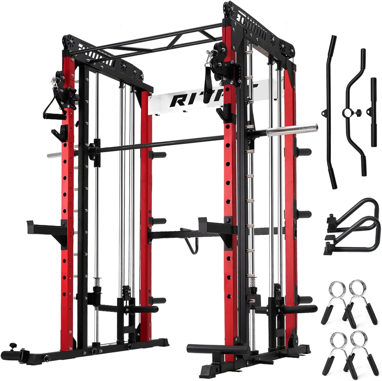 RitFit M1 & M1 Pro Smith Machine with Cable Crossover System, Multi-Function Squat Rack Power Cage for Home Gym, Power Rack and Packages