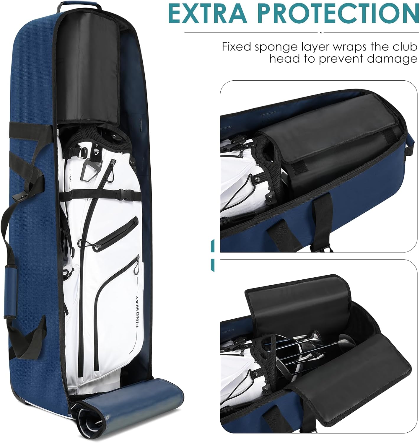 Findway Golf Travel Bag, Golf Travel Bag for Airlines with Wheels, 900D Heavy Duty Polyester Oxford Soft-Sided with Club Protection Liner, Universal Size