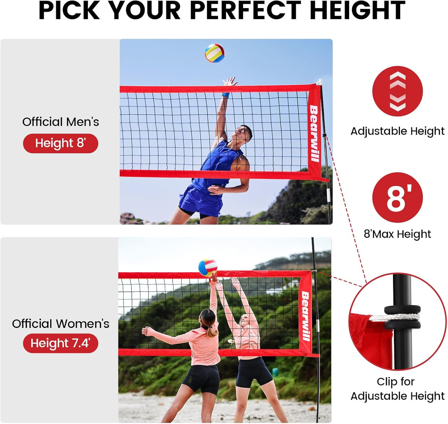 Volleyball Net, 12FT Portable Volleyball Net for Backyard, Freestanding Volley Ball Set Height Adjustable with Carry Bag, Volley Ball Practice Nets Training Equipment for Indoor and Outdoor