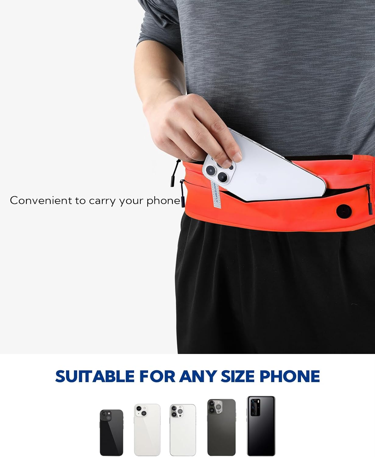 WATERFLY Running Belt Fanny Pack: Runner Marathon Jogging Waist Pack Sport Workout Exercise Fitness Phone Holder Belt for Men Women Jogger Slim Waistband