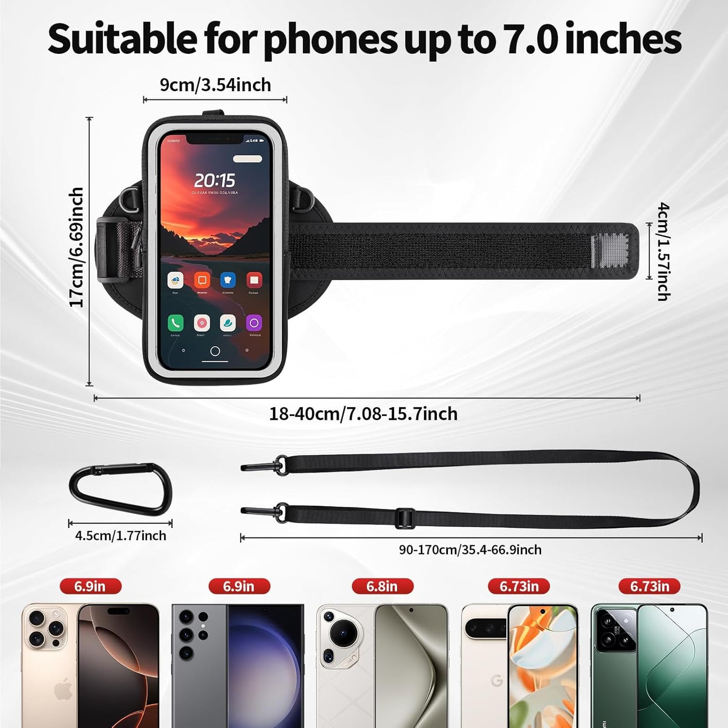 Phone Holder for Running, Walking & Workout, Cell Phone Armband with Carabiner, Clear Crossbody Phone Pouch Purse with Adjustable Lanyard for iPhone and Android - Suitable for Women and Men