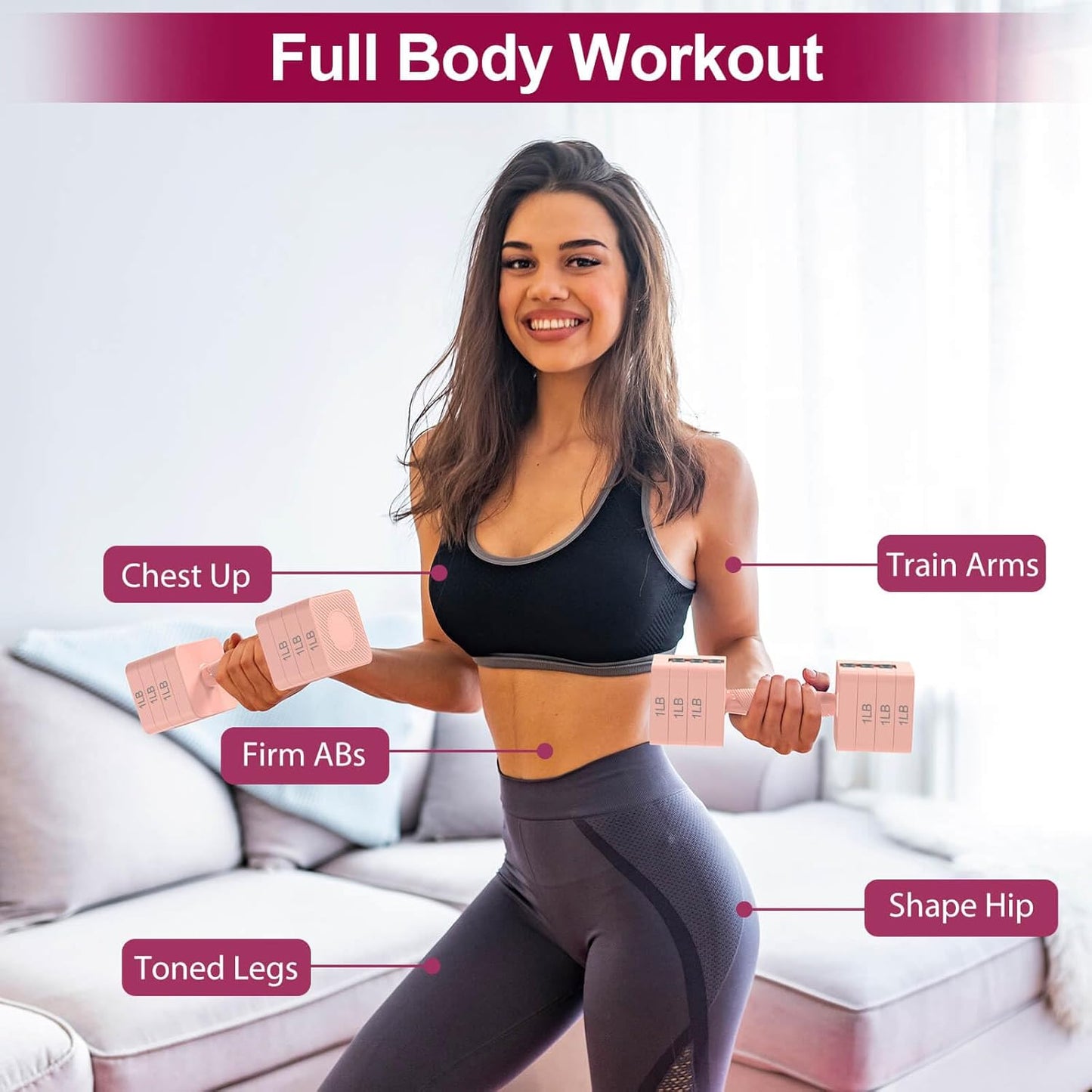 22LBS Adjustable Dumbbells Set, Hand Weights Sets with 5 Levels 3lb, 5lb, 7lb, 9lb, 11lb, Adjustable Weight Dumbbells for Women/Men Home Gym Full Body Workout