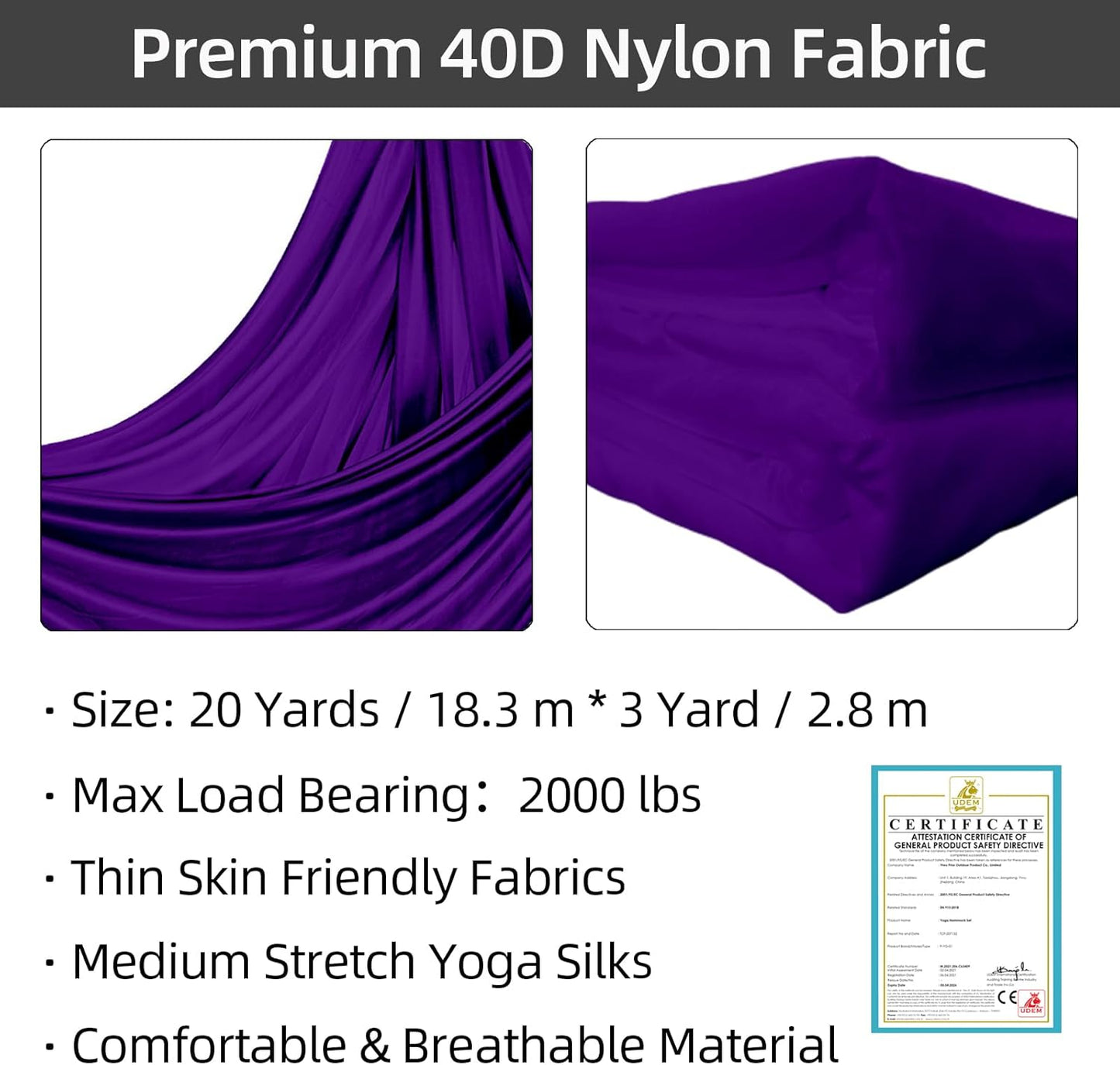 PRIOR FITNESS Aerial Silks Kit Colorful 9/15/20 Yards 40D Nylon Fabric Hammock Set With Hardware & Guide for All Levels Of Aerial Yoga Practice and Acrobatic Flying For Adults Aerial silk