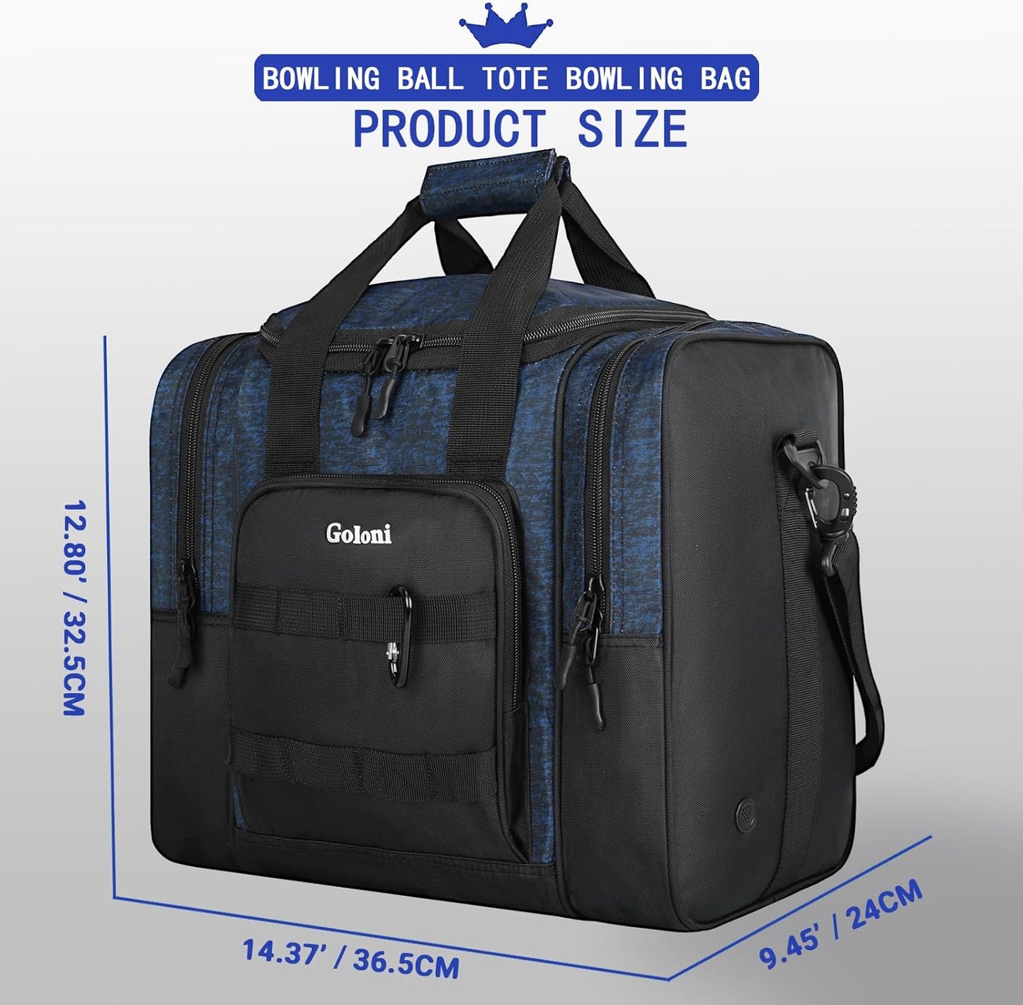 Goloni Bowling Ball Bag for Singer Ball with Padded Ball Holder, 2 Pockets fit Bowling Shoes Up to Mens Size 14 and Accessories