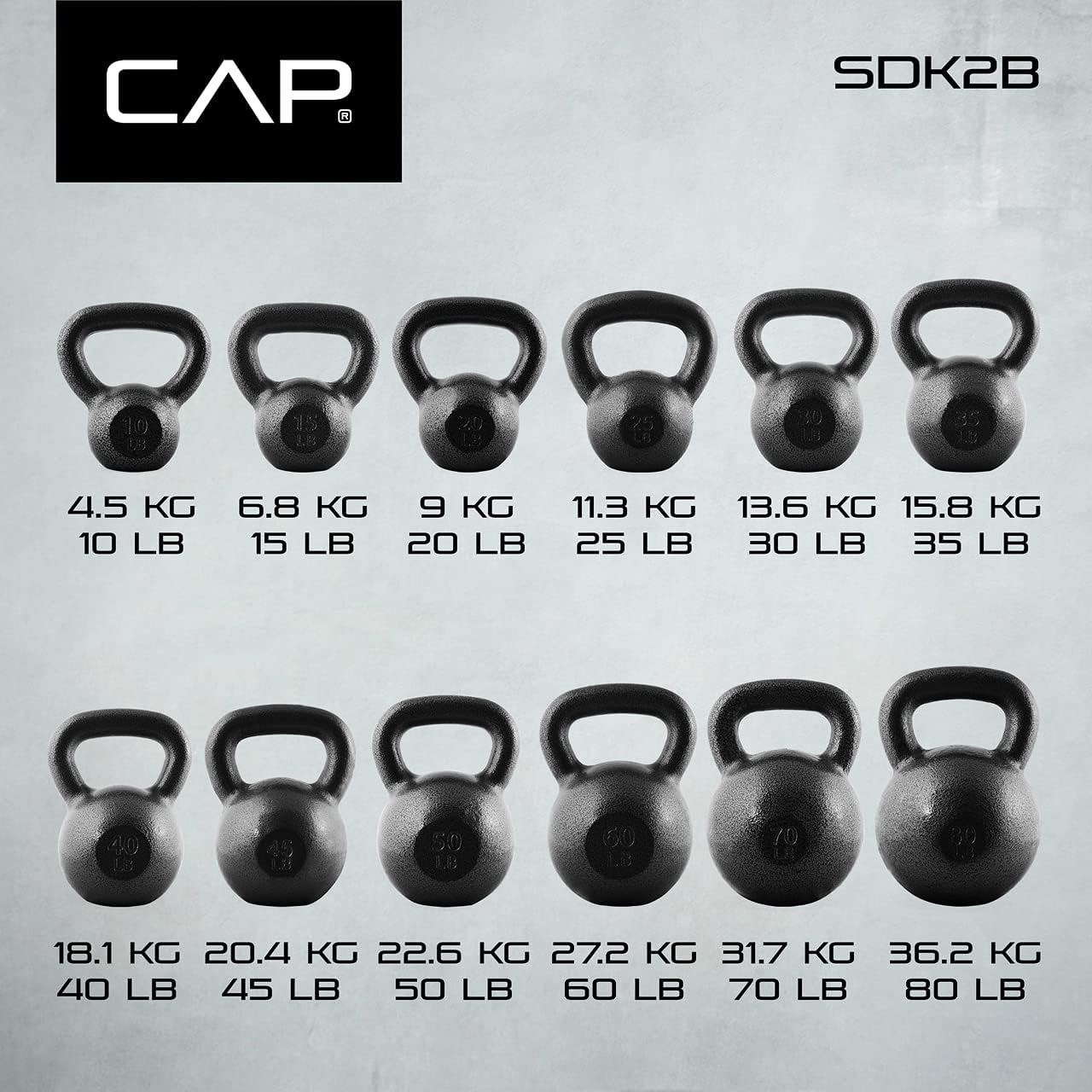 WF Athletic Supply Hammerstone Painted Cast Iron Kettlebells, Home & Gym Equipment, Great for Strength Training, Full Body Workout & Crossfit Training, Color & Size Options Available in 10-80 Pounds