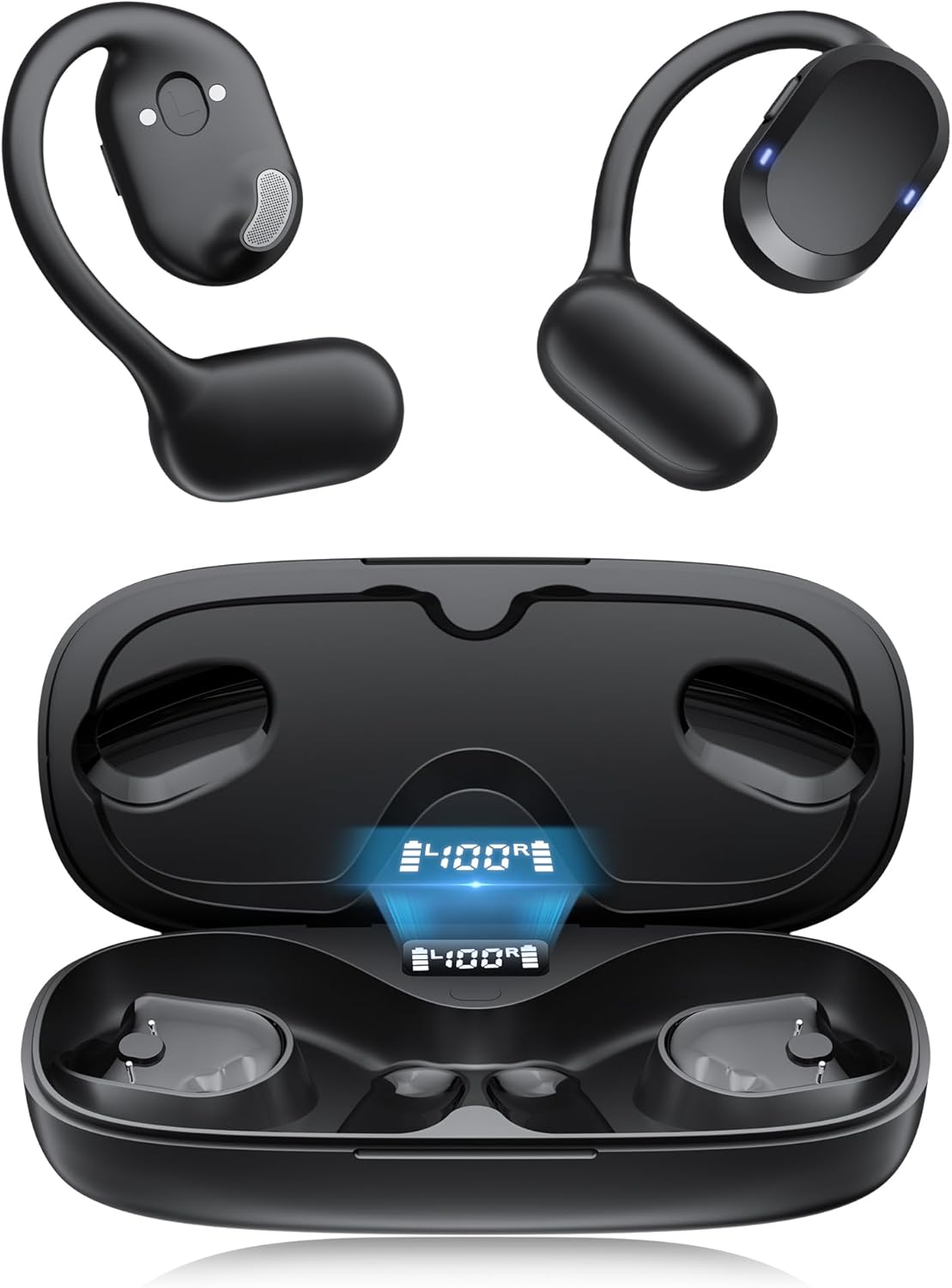 Open Ear Headphones, Open Ear Earbuds, IPX7 Waterproof, Bluetooth 5.3 True Wireless Sports Over Ear Earbuds with Earhooks, Built-in Mic, Crystal-Clear Calls for Running Workout Cycling Driving