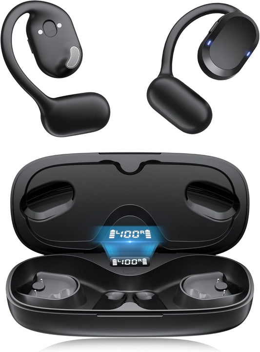 Open Ear Headphones, Open Ear Earbuds, IPX7 Waterproof, Bluetooth 5.3 True Wireless Sports Over Ear Earbuds with Earhooks, Built-in Mic, Crystal-Clear Calls for Running Workout Cycling Driving
