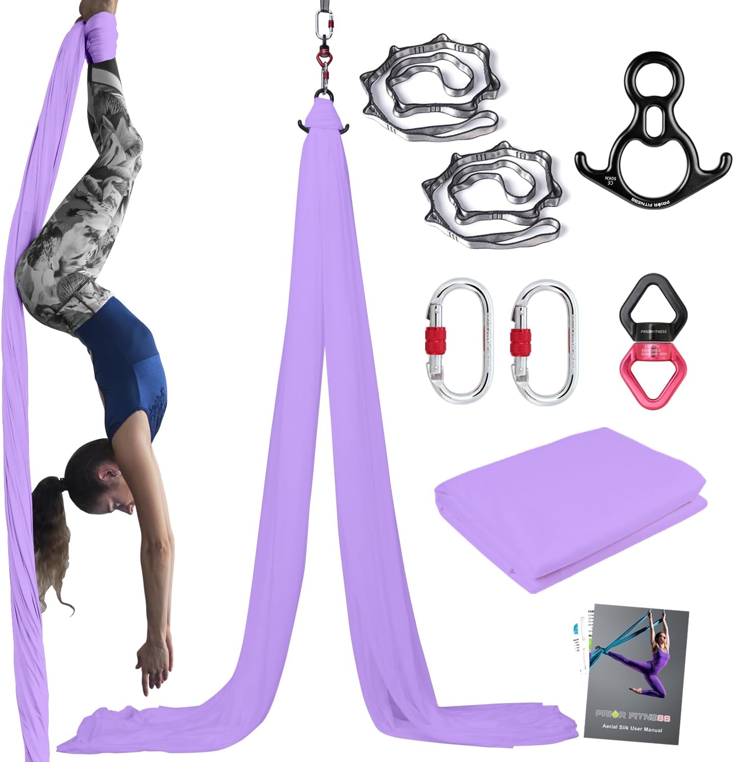 PRIOR FITNESS Aerial Silks Kit Colorful 9/15/20 Yards 40D Nylon Fabric Hammock Set With Hardware & Guide for All Levels Of Aerial Yoga Practice and Acrobatic Flying For Adults Aerial silk