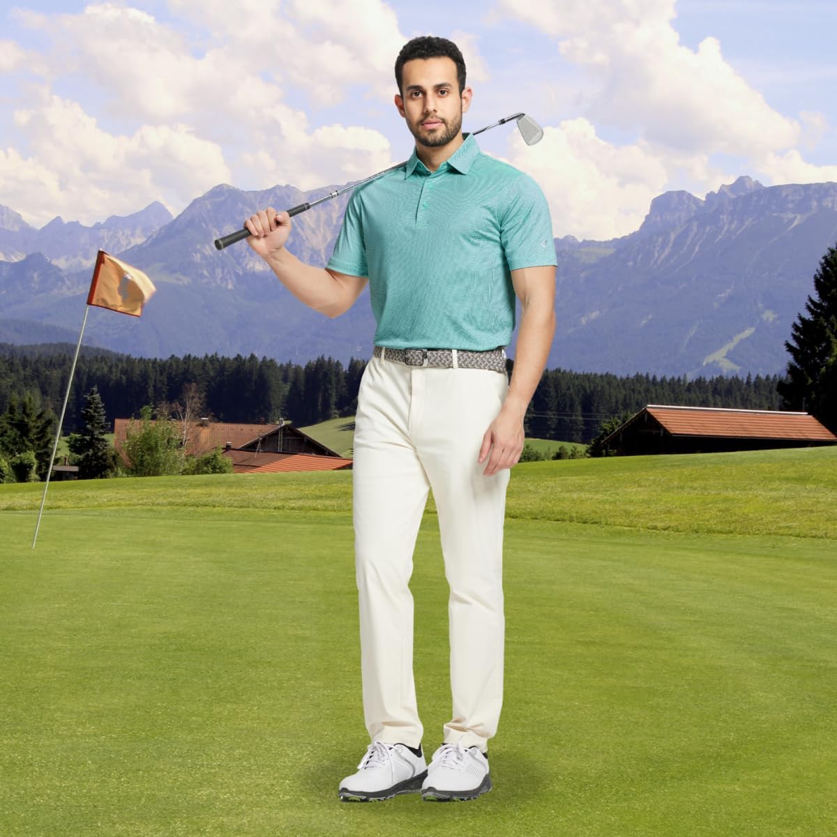 M MAELREG Golf Shirts for Men Dry fit Sports Jacquard Lightweight Performance Texture Short Sleeve Collared Polo Shirts