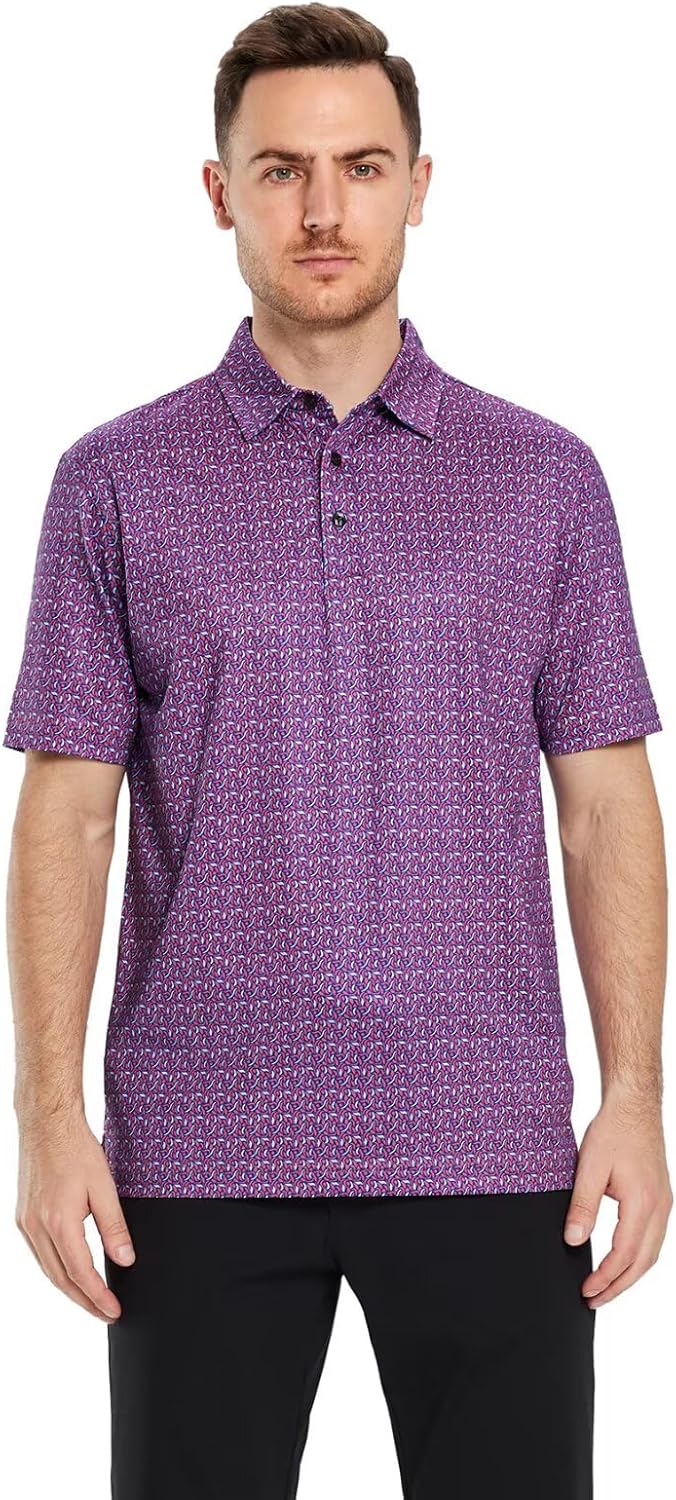 Men's Golf Polo Shirts Short Sleeve Striped Performance Moisture Wicking Dry Fit Golf Shirts for Men