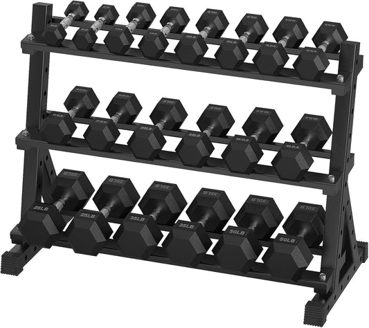 Hex Dumbbell Sets with Rack, 300-670 lb Rubber Encased Exercise & Fitness Dumbbells Set, Hand Weight for Strength Training, Weight Dumbbells