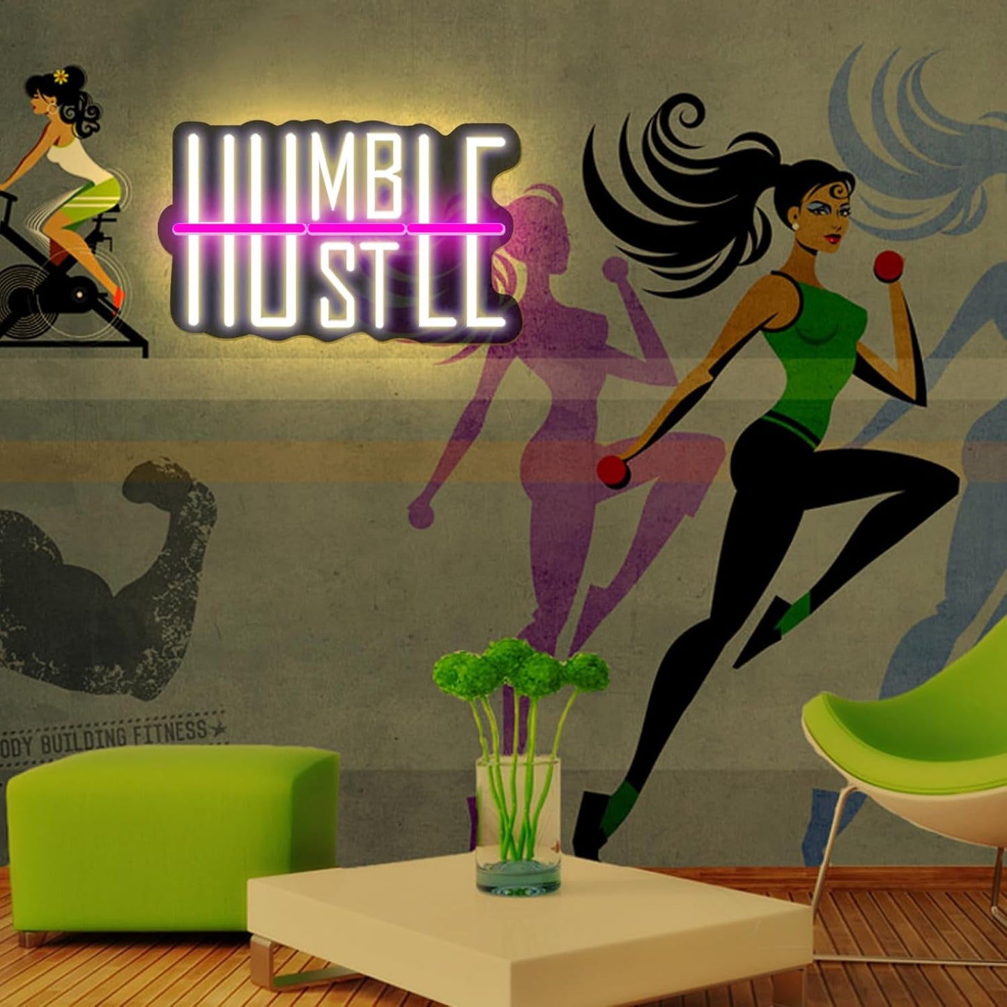 HUSTLE Neon Signs for Wall Decor USB Powered With Dimmable LED Neon Lights for Bedroom Man Cave Dorm Gym Room Office Room Humble Led Neon Light Sign for Party Decorations 5v (16.14 "X9.84")