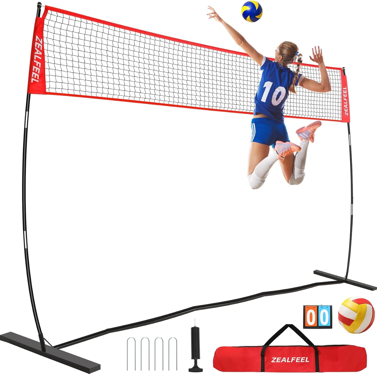 Volleyball Net, 12FT Training Set with 3-Level Adjustable Height (8'/7.4'/6.6'), Freestanding Portable Practice Net for Backyard, Serving & Spiking Drills, with Carry Bag for Outdoor & Indoor