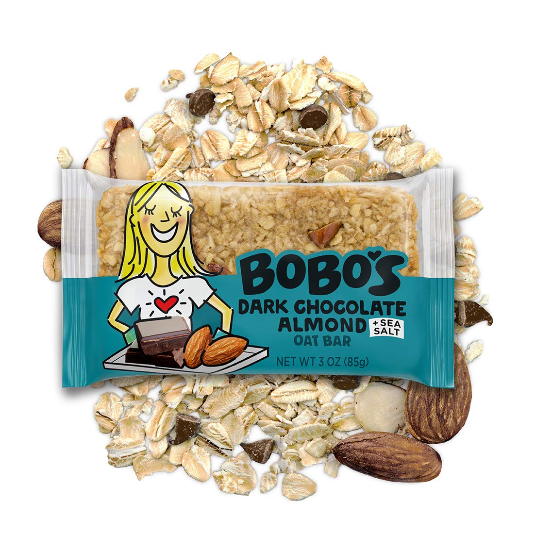 Bobo's Oatmeal Bars, Dark Chocolate Almond Sea Salt, Gluten Free Vegan Whole Grain Oat Bars, Pack of 12