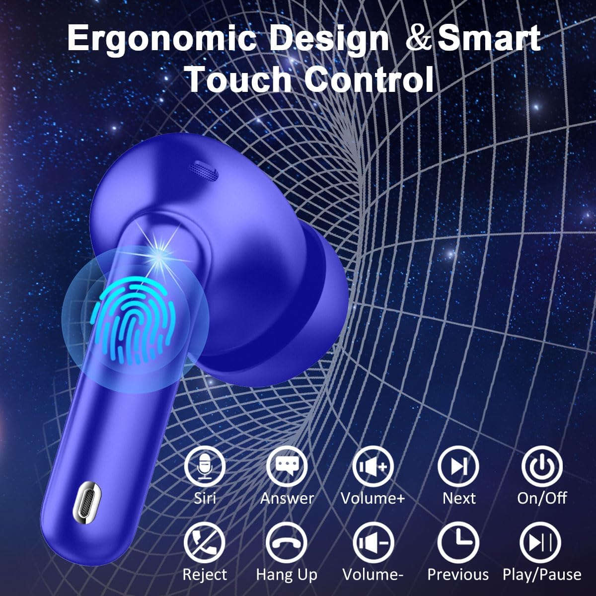 Wireless Earbuds Bluetooth 5.4 Headphones Noise Cancelling, 40H Playtime Bluetooth Ear Bud with Dynamic Drivers Stereo, Sports Earphones Wireless with LED Power Display for Laptop Pad Phones