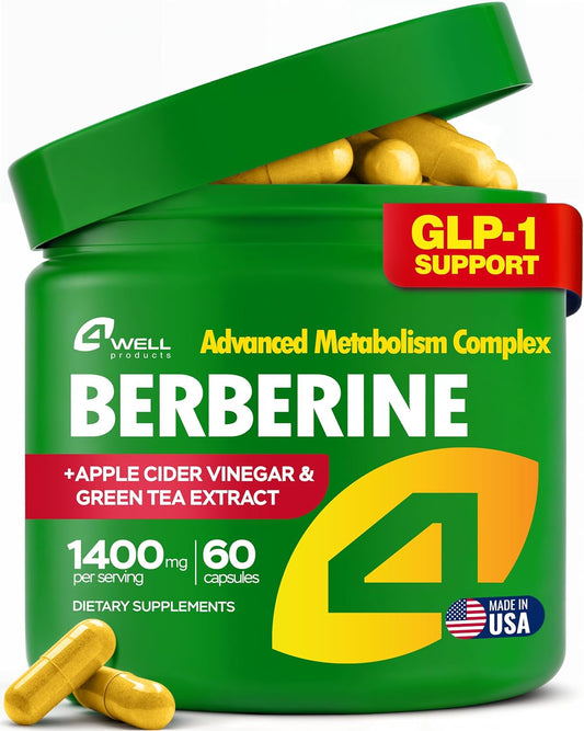 Berberine HCL Supplement - Triple Strength GLP-1 Activator with Apple Cider Vinegar & Green Tea Extract - Body Composition Support, Digestive Health, Support Heart Health, Immune System (60 Capsules)