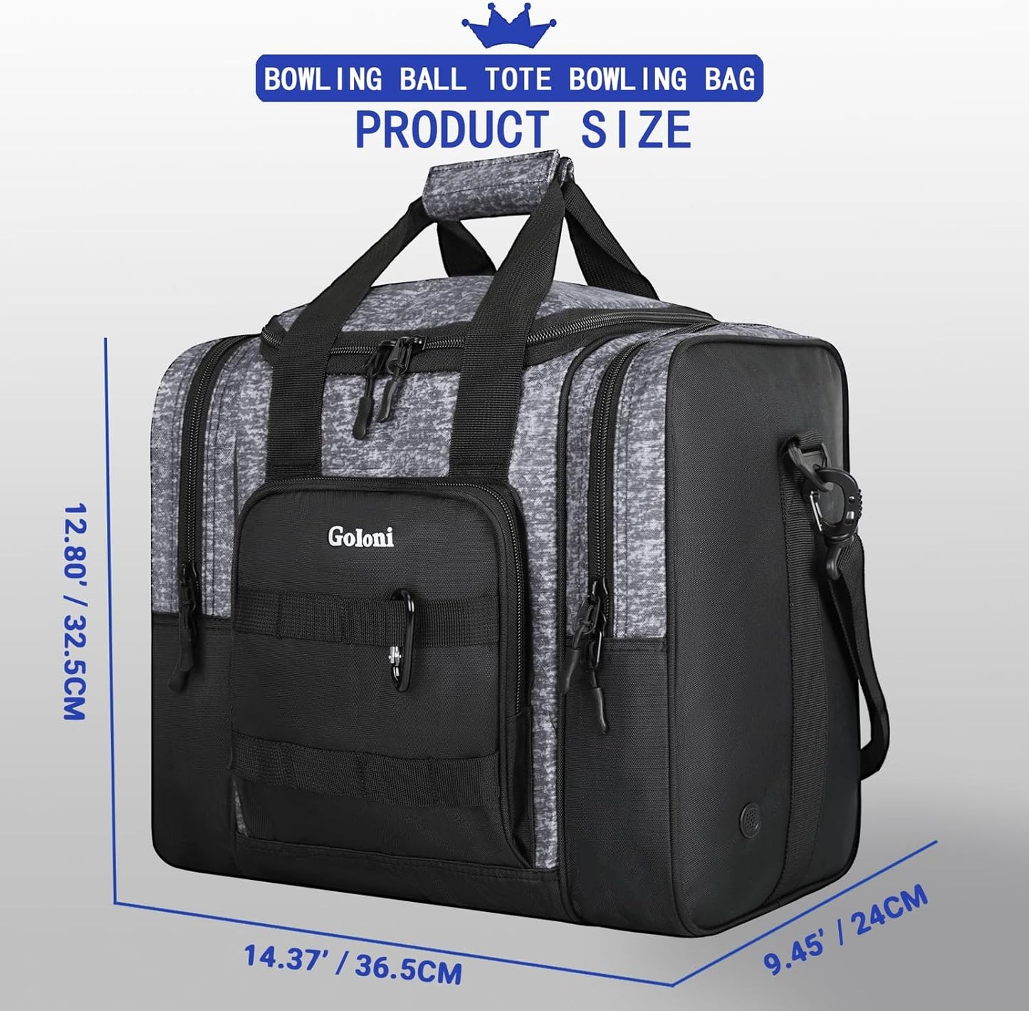 Goloni Bowling Ball Bag for Singer Ball with Padded Ball Holder, 2 Pockets fit Bowling Shoes Up to Mens Size 14 and Accessories