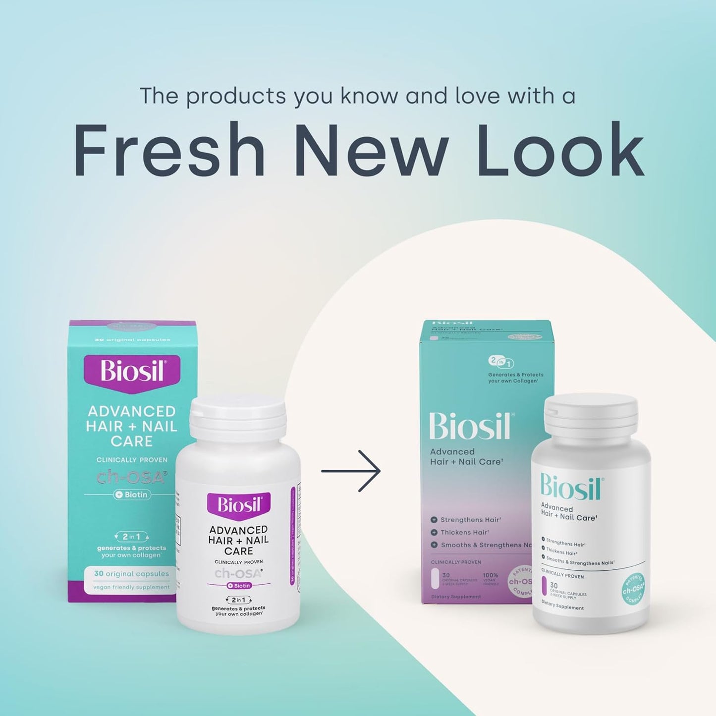 Biosil Advanced Hair + Nail Care - Growth Vitamins for Women - Strengthen & Thicken Strands - 30 Capsules - Patented ch-OSA - 15-Day Supply