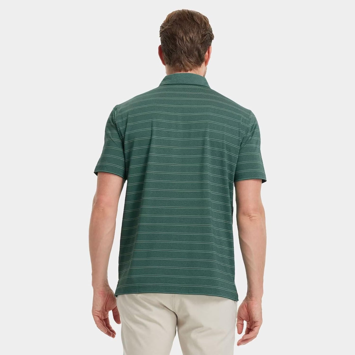 M MAELREG Golf Shirts for Men Moisture Wicking Striped Polo Performance Dry Fit Business Sports Mens Polo Shirts Short Sleeve