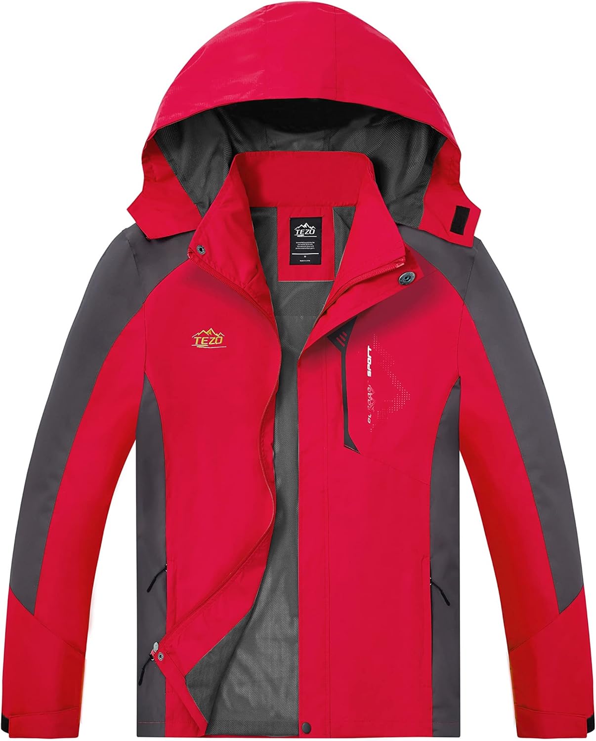 TEZO Mens Rain Jacket Waterproof with Hooded Hiking Coat Lightweight Windbreaker